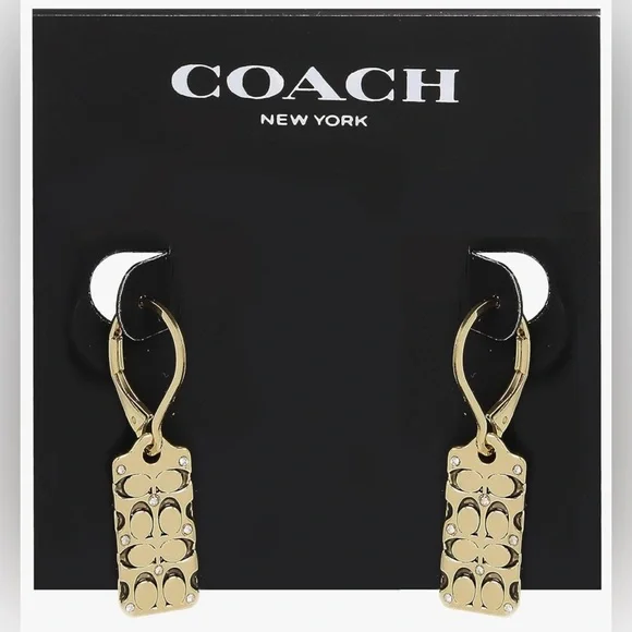 COACH Quilted C Tag Drop Earrings; GOLDEN SHADOW/GOLD - Picture 3 of 6